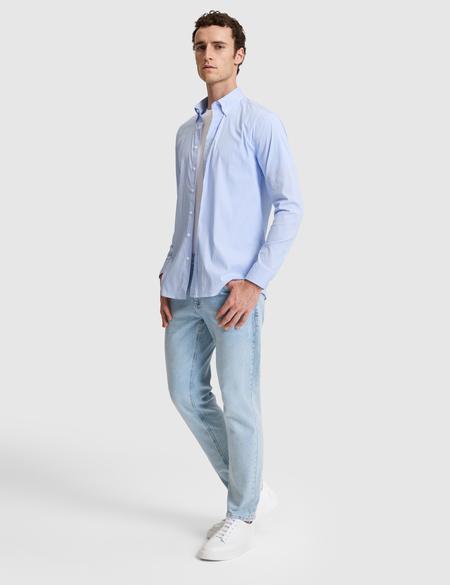 Mavi Çizgili Slim Fit Uzunkollu Gömlek - 50320890007