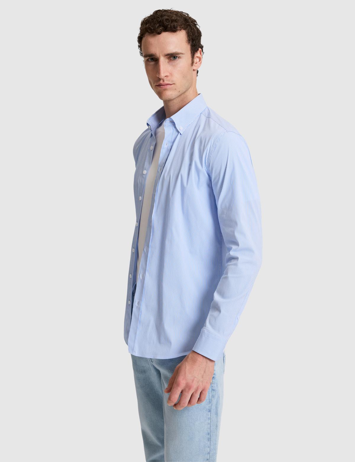 Mavi Çizgili Slim Fit Uzunkollu Gömlek - 50320890007