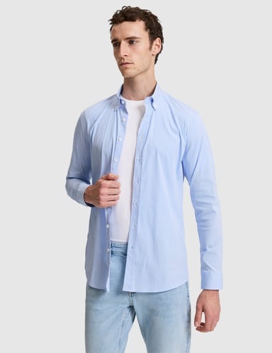 Mavi Çizgili Slim Fit Uzunkollu Gömlek