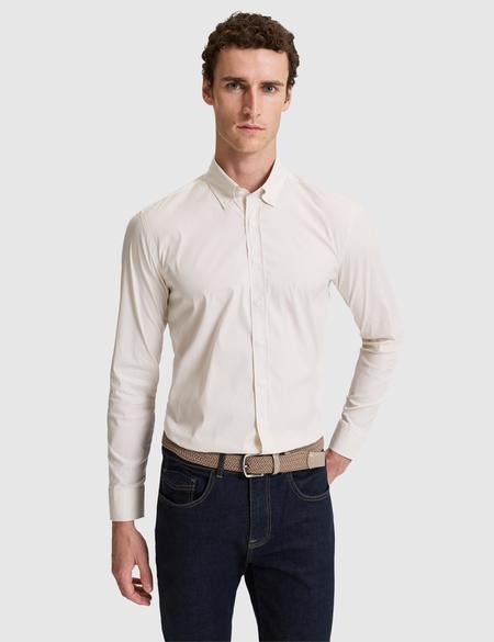 Bej Çizgili Slim Fit Uzunkollu Gömlek - 50320890019