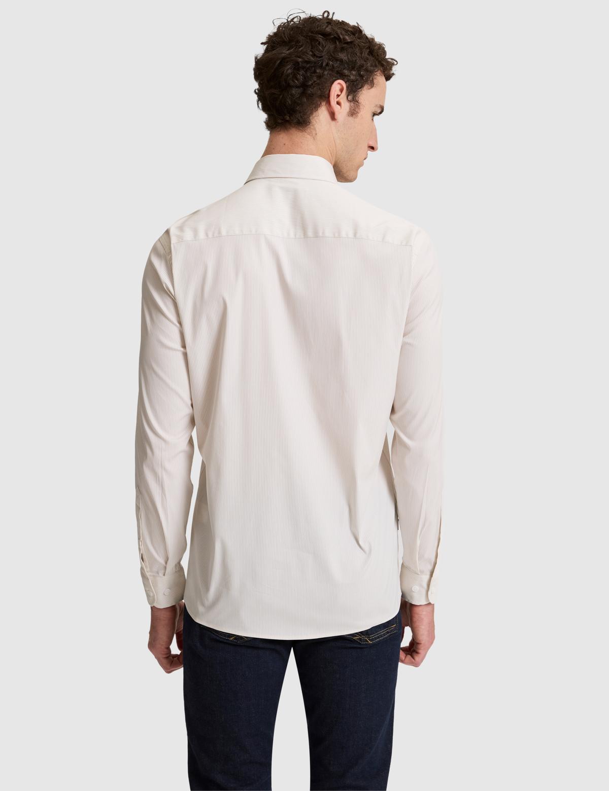 Bej Çizgili Slim Fit Uzunkollu Gömlek - 50320890019