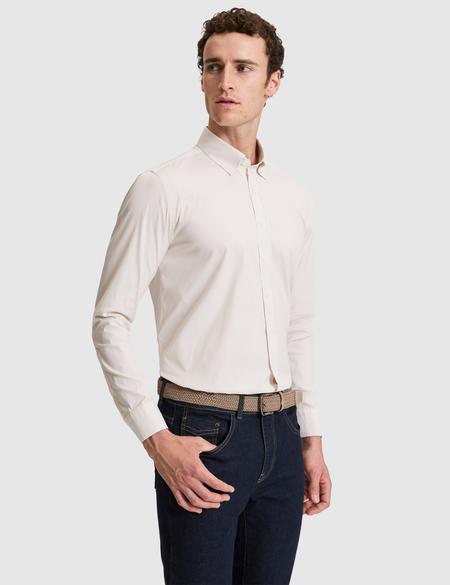 Bej Çizgili Slim Fit Uzunkollu Gömlek - 50320890019