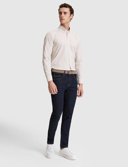 Bej Çizgili Slim Fit Uzunkollu Gömlek - 50320890019