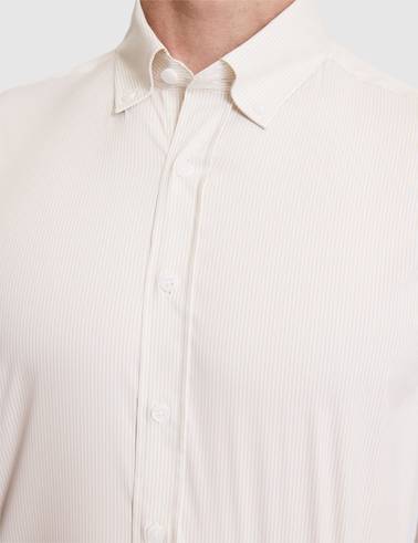 Bej Çizgili Slim Fit Uzunkollu Gömlek