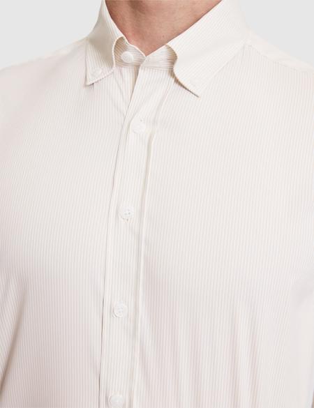 Bej Çizgili Slim Fit Uzunkollu Gömlek - 50320890019