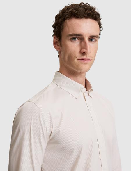Bej Çizgili Slim Fit Uzunkollu Gömlek - 50320890019