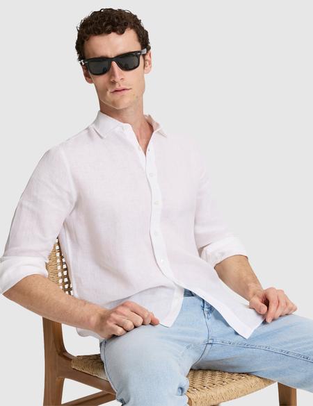 Beyaz %100 Keten Regular Fit Uzunkollu Gömlek - 50320945159