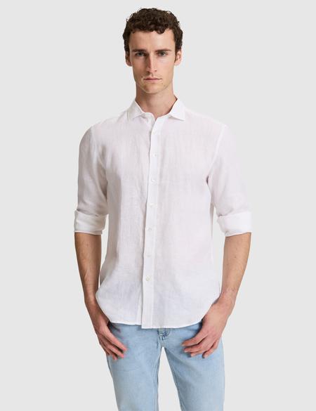 Beyaz %100 Keten Regular Fit Uzunkollu Gömlek - 50320945159