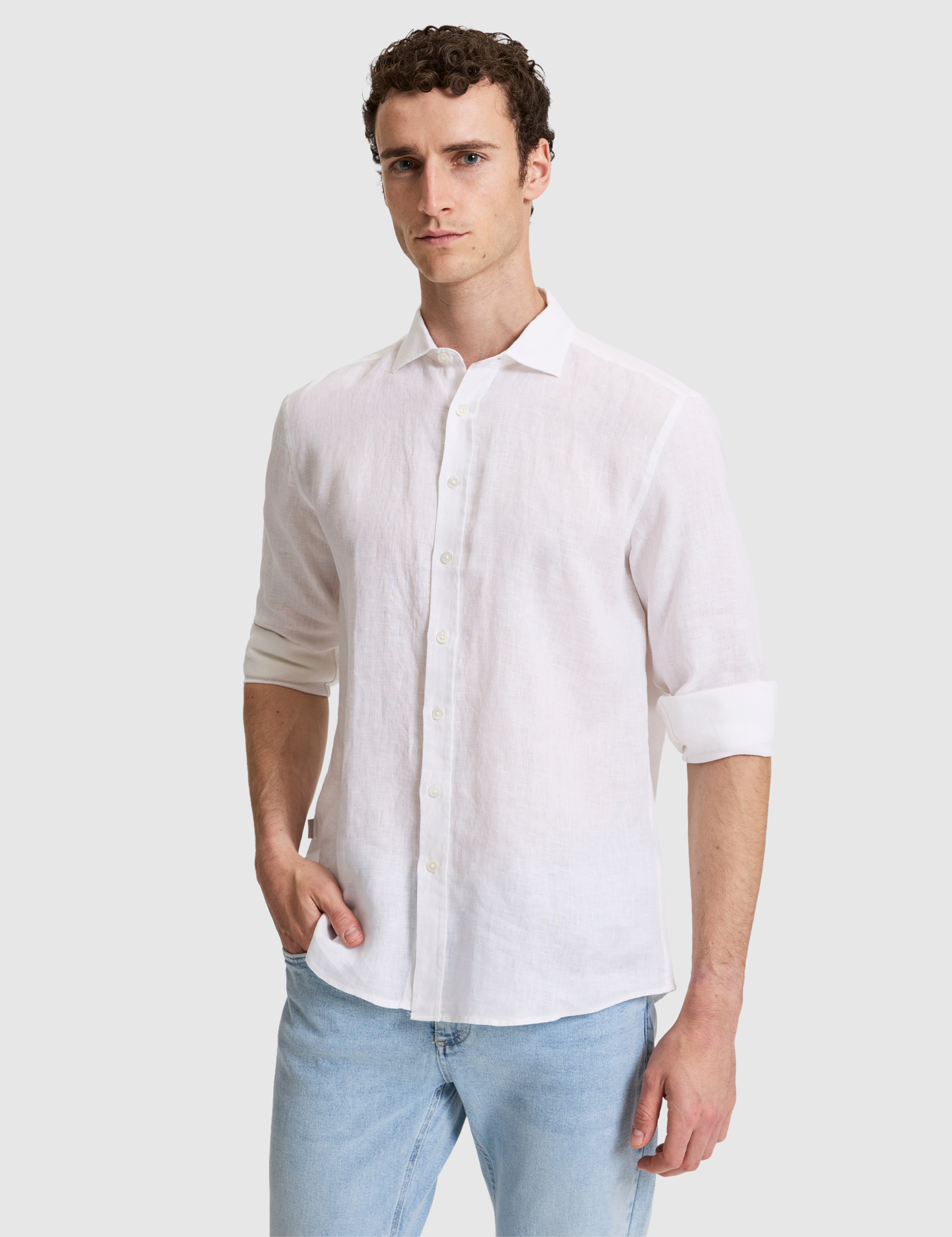 Beyaz Nefes Alan %100 Keten Regular Fit Uzunkollu Gömlek - Image 5