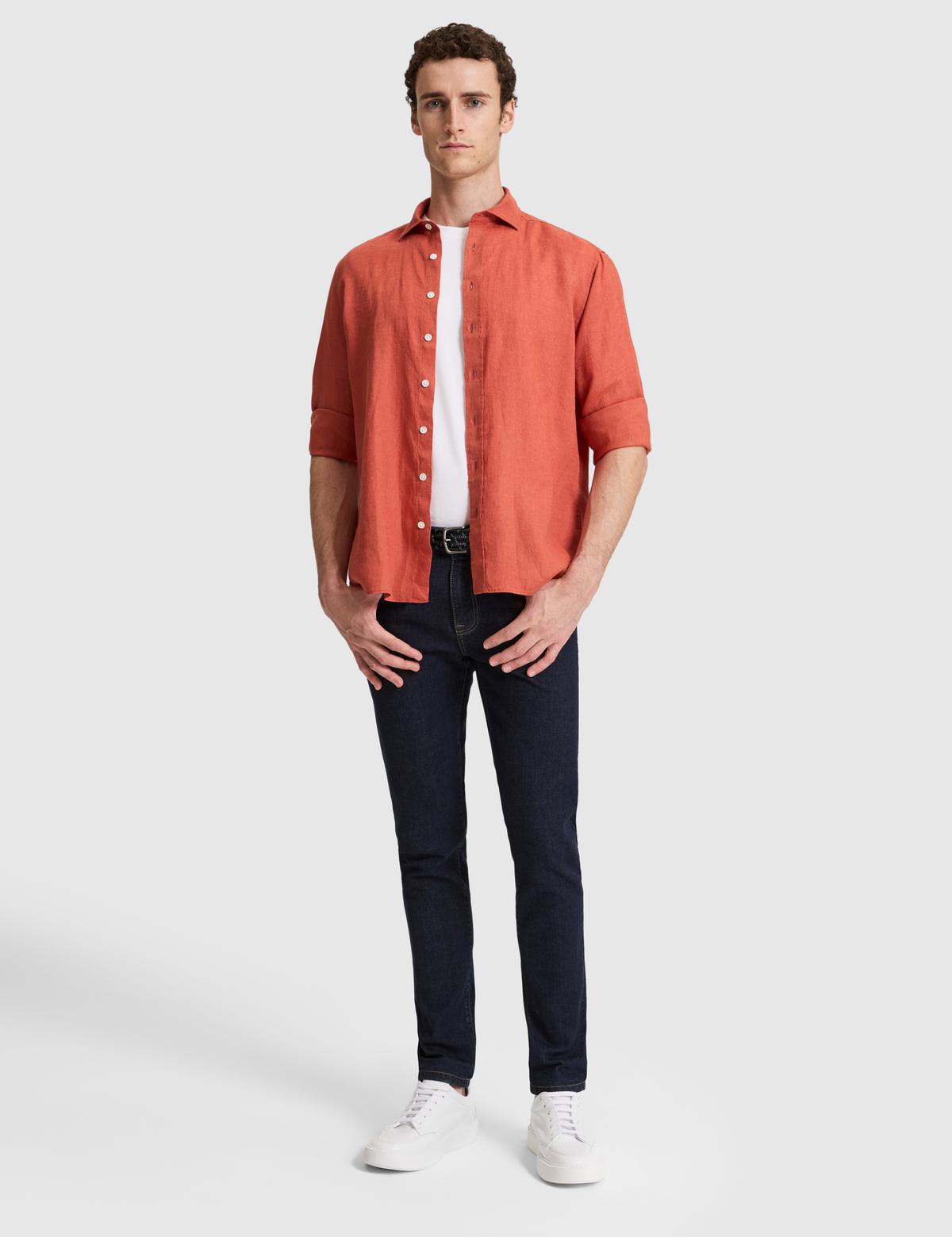 Kiremi Nefes Alan %100 Keten Regular Fit Uzunkollu Gömlek - 50320945046