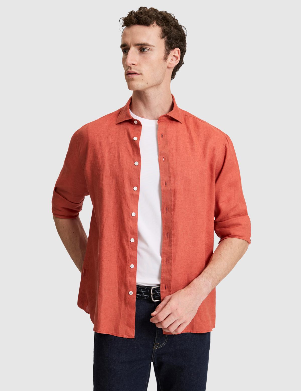 Kiremi Nefes Alan %100 Keten Regular Fit Uzunkollu Gömlek - 50320945046