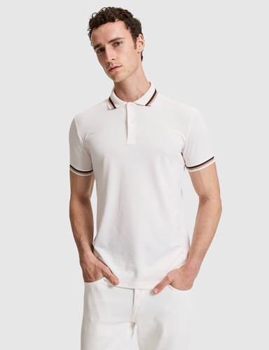 Ekru Slim Fit Düğmeli Polo Yaka Tişört