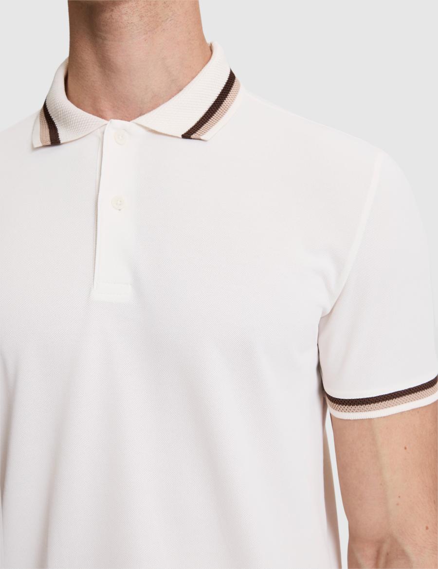 Ekru Slim Fit Düğmeli Polo Yaka Tişört