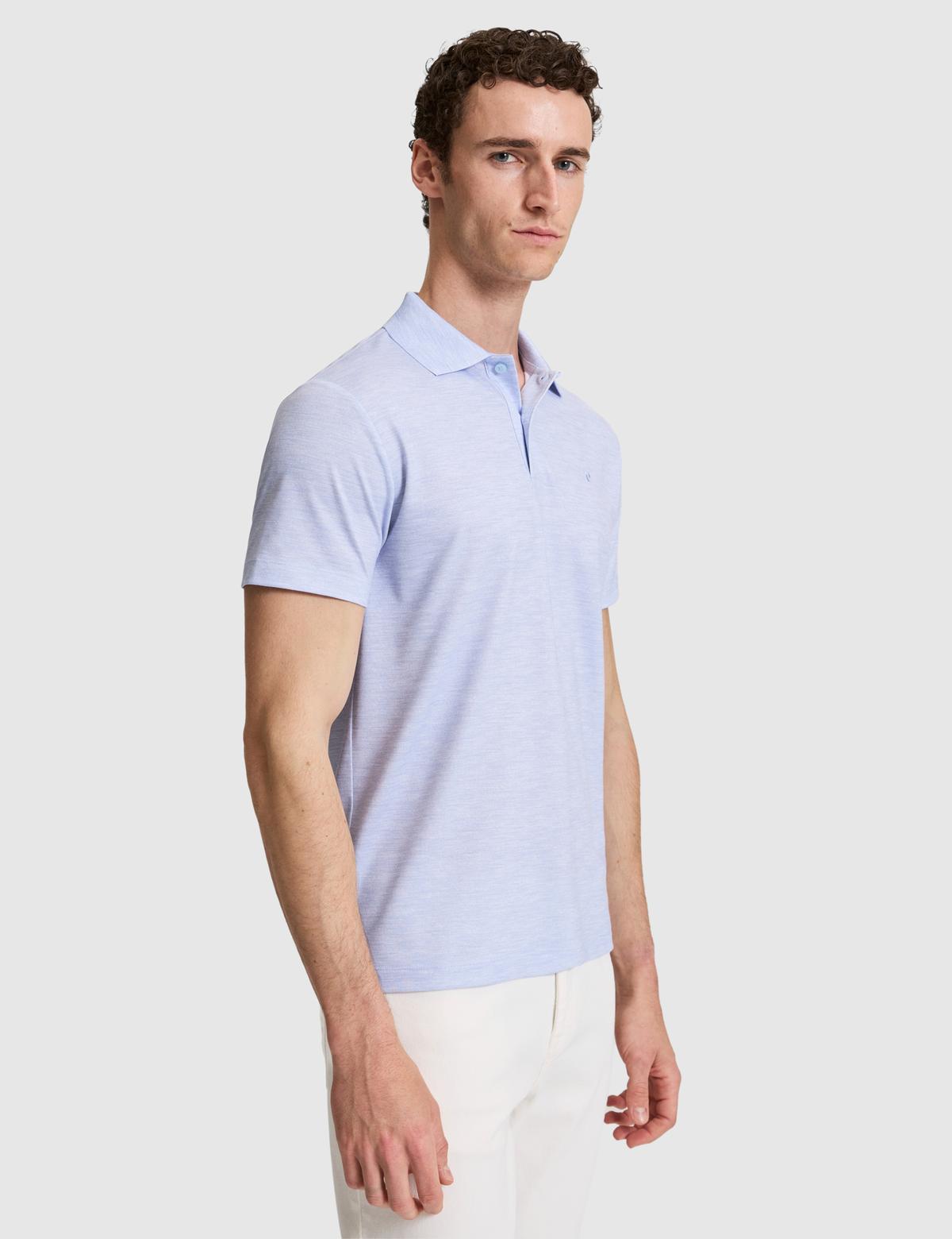 Açık Mavi Slim Düğmeli Fit Polo Yaka Tişört - 50323955035
