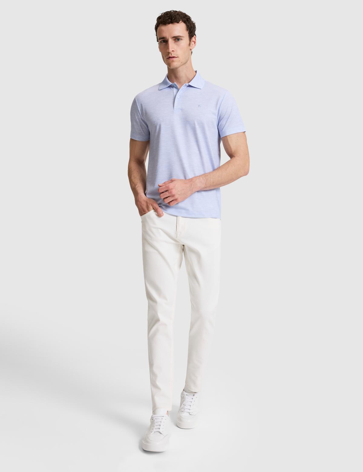 Açık Mavi Slim Düğmeli Fit Polo Yaka Tişört - 50323955035