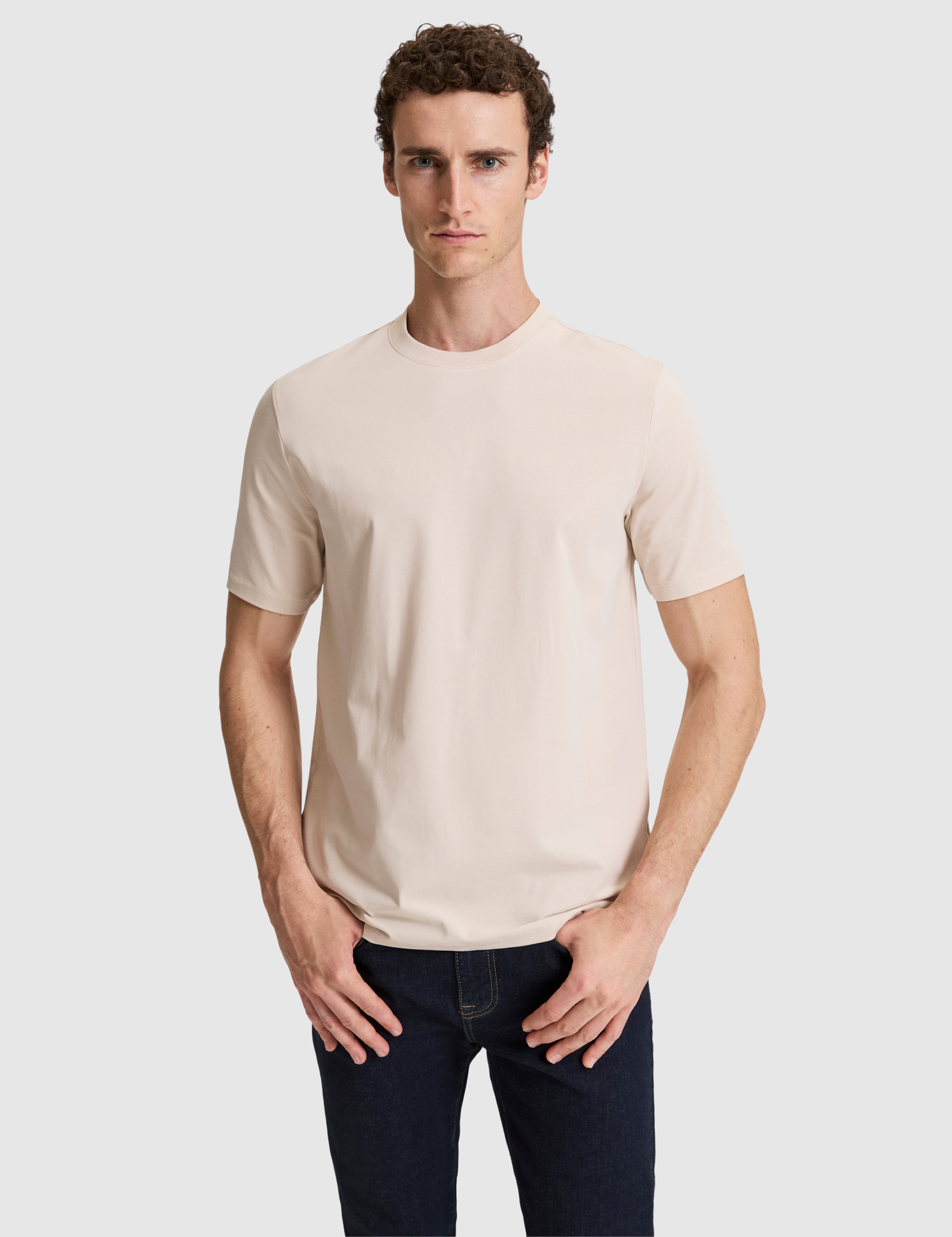 Bej Regular Fit Bisiklet Yaka Tişört - Image 1