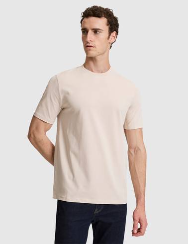 Bej Regular Fit Bisiklet Yaka Tişört