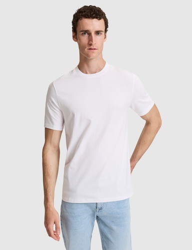 Ekru Regular Fit Bisiklet Yaka Tişört