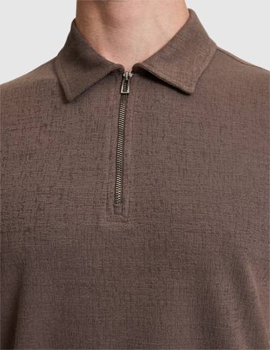 Koyu Kahverengi Slim Fit Fermuarlı Polo Yaka Tişört