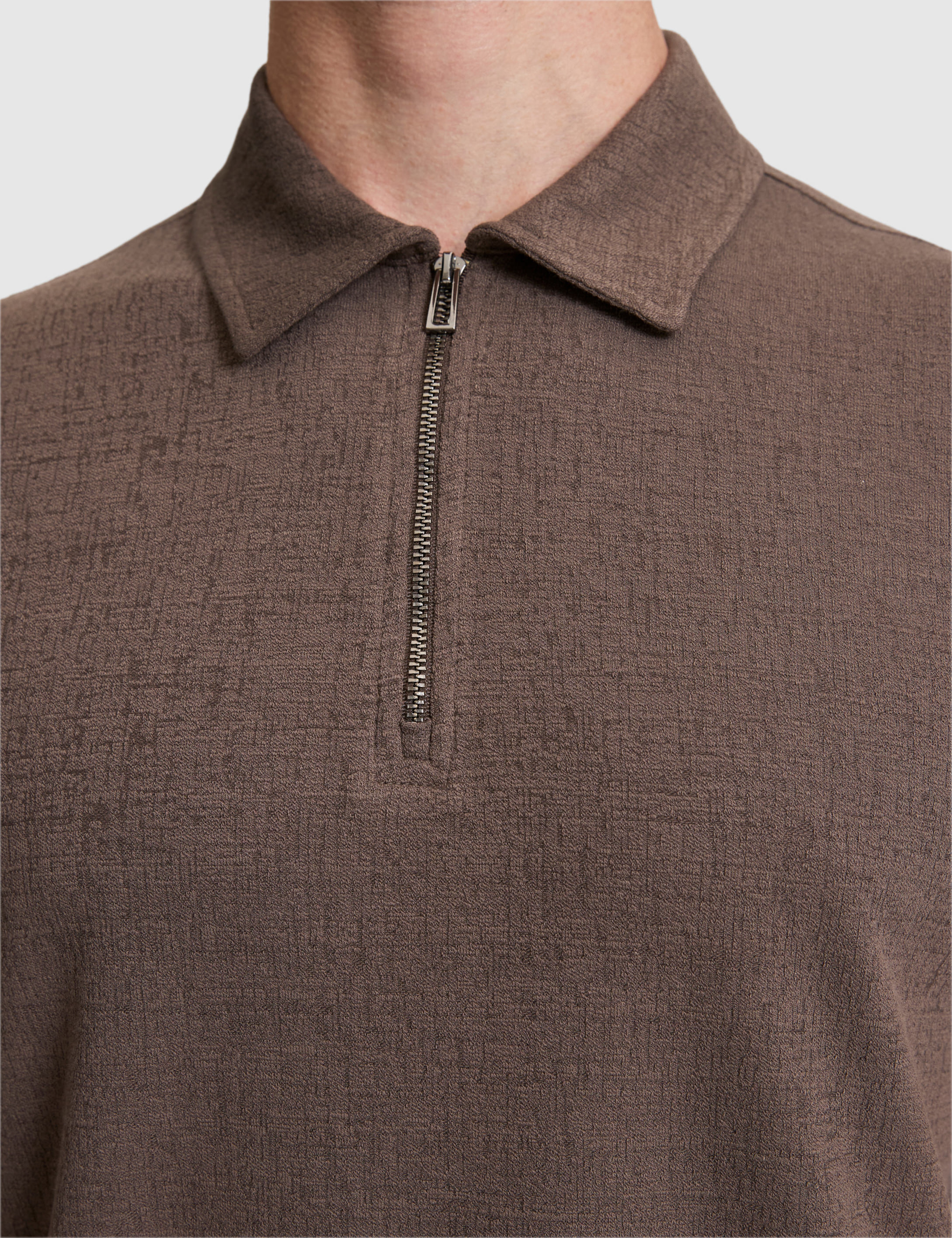 Koyu Kahverengi Slim Fit Fermuarlı Polo Yaka Tişört - Image 7