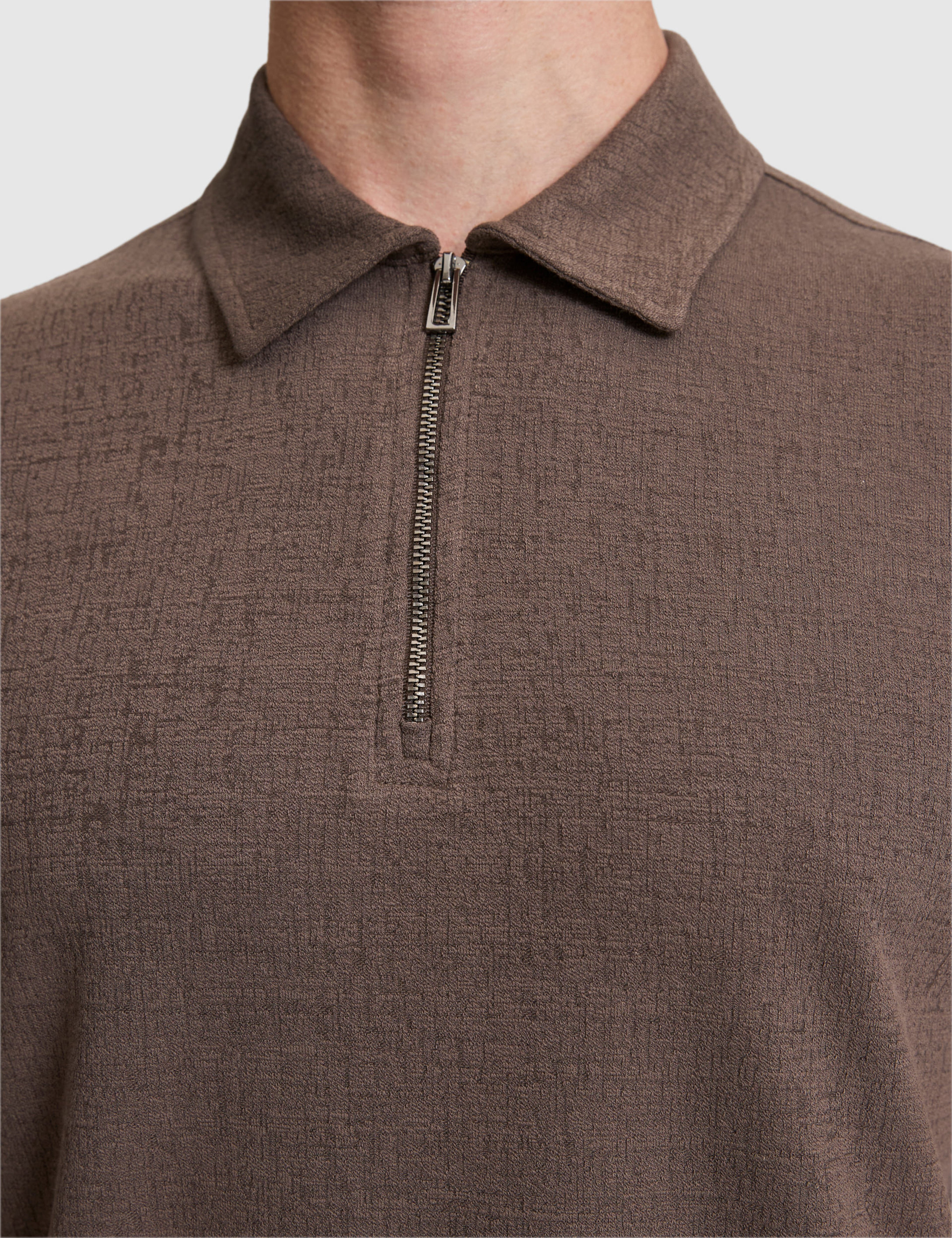 Koyu Kahverengi Slim Fit Fermuarlı Polo Yaka Tişört