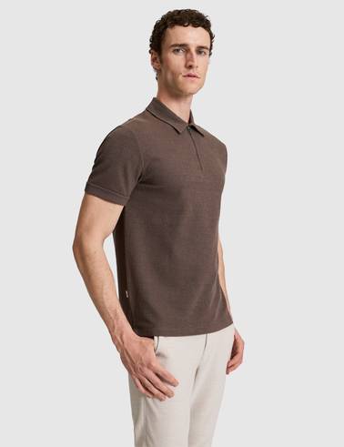 Koyu Kahverengi Slim Fit Fermuarlı Polo Yaka Tişört