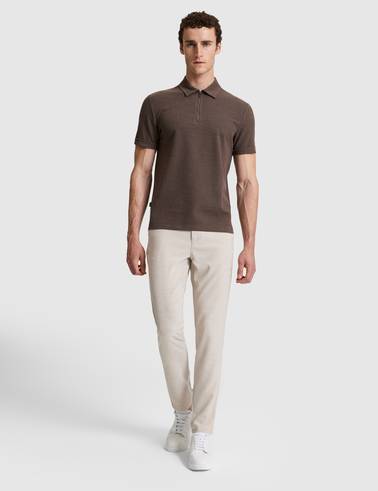 Koyu Kahverengi Slim Fit Fermuarlı Polo Yaka Tişört