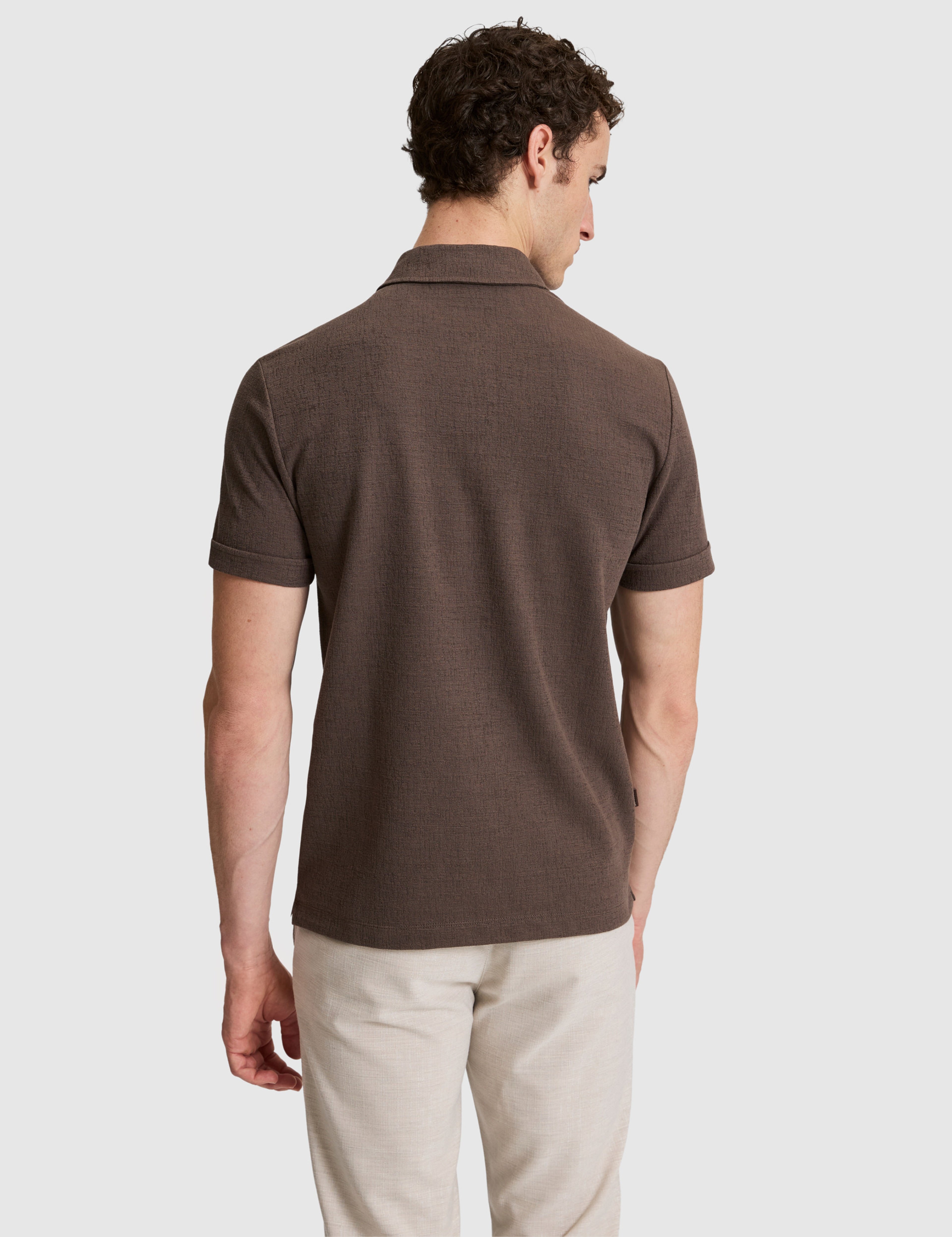 Koyu Kahverengi Slim Fit Fermuarlı Polo Yaka Tişört