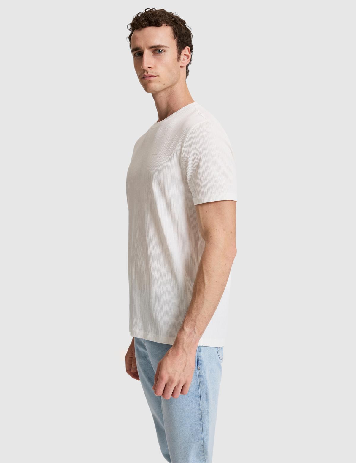 Ekru Regular Fit Bisiklet Yaka Tişört - 50321148073