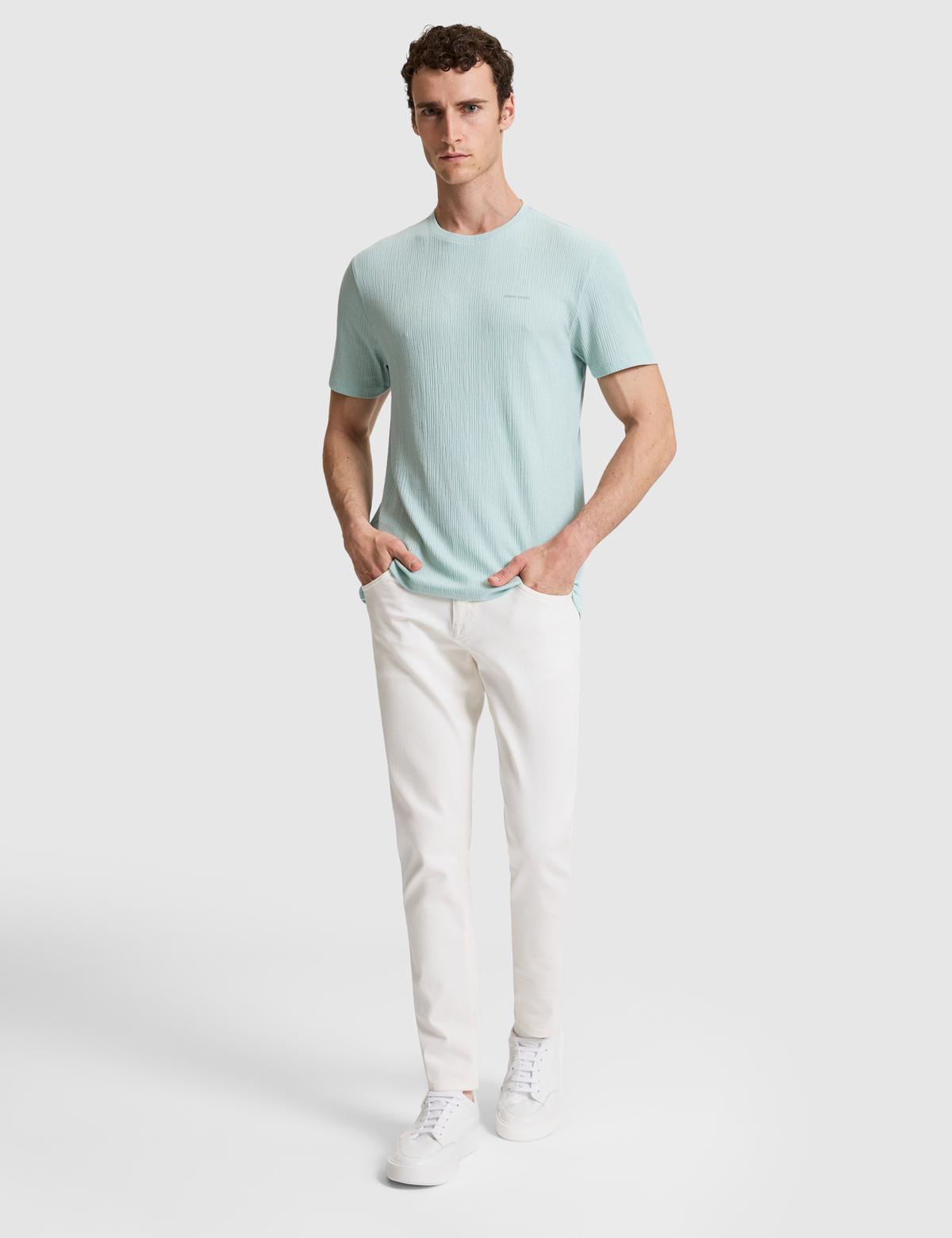 Su Yeşili Regular Fit Bisiklet Yaka Tişört - 50321148084