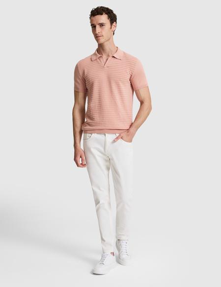 Somon Slim Fit Keten Karışımlı Apaş Yaka Triko Tişört - 50320799040