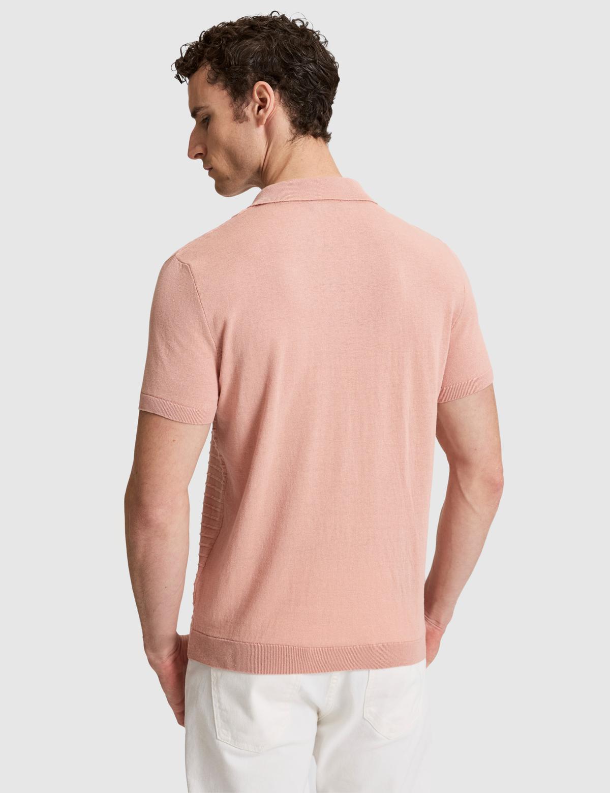 Somon Slim Fit Keten Karışımlı Apaş Yaka Triko Tişört - 50320799040