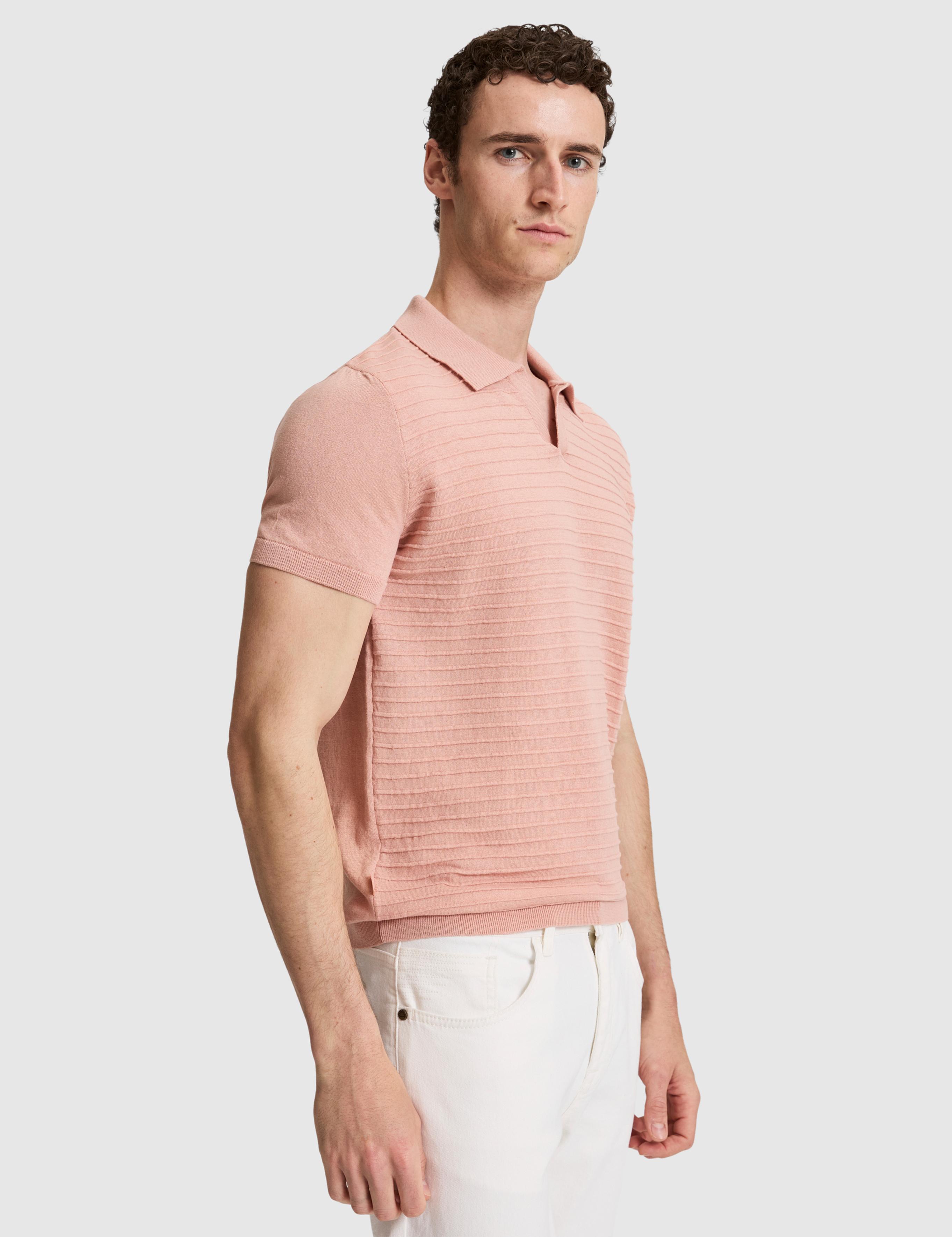 Somon Slim Fit Keten Karışımlı Apaş Yaka Triko Tişört