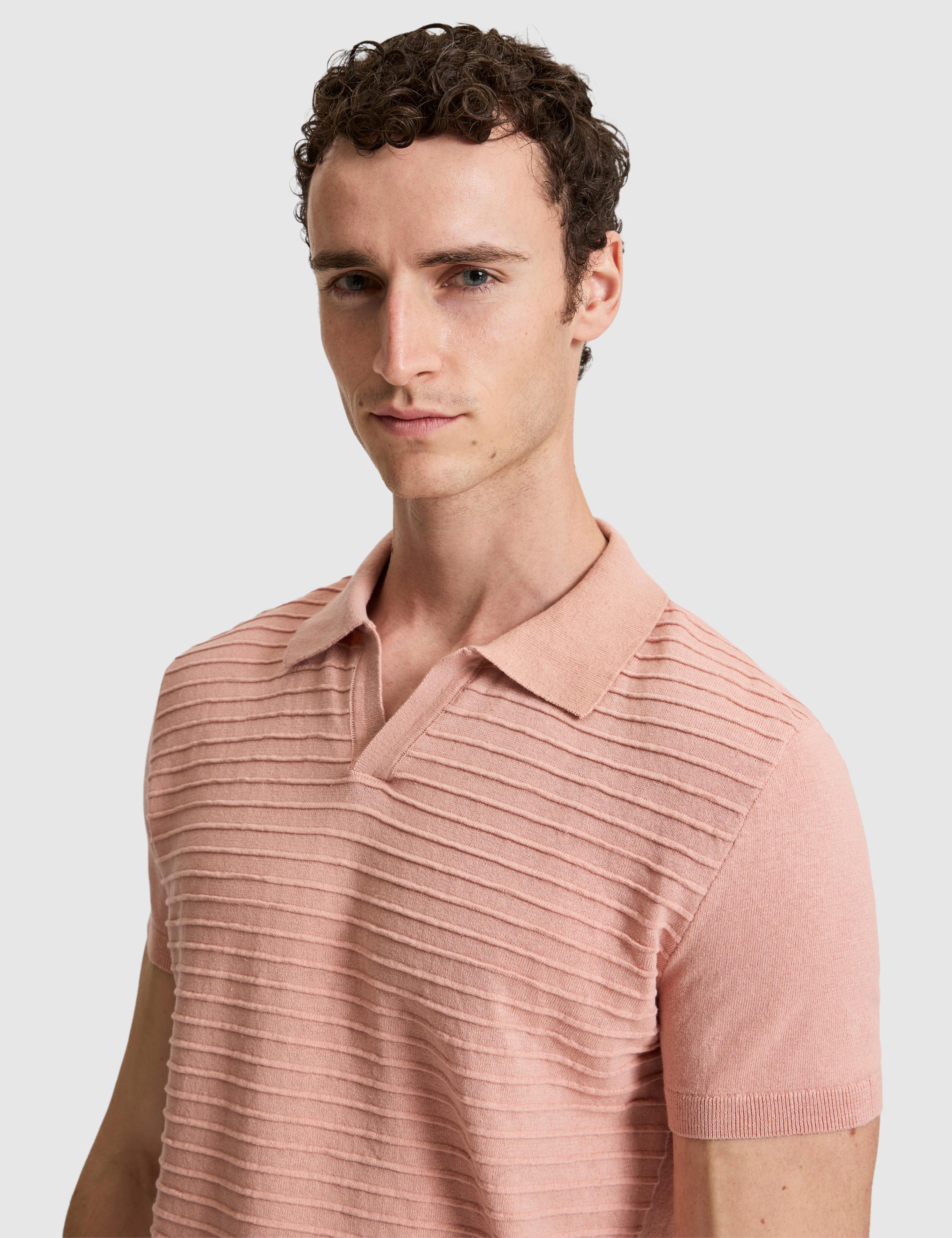 Somon Slim Fit Keten Karışımlı Apaş Yaka Triko Tişört