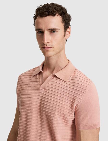 Somon Slim Fit Keten Karışımlı Apaş Yaka Triko Tişört - 50320799040