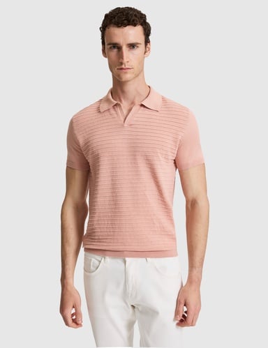 Somon Slim Fit Keten Karışımlı Apaş Yaka Triko Tişört