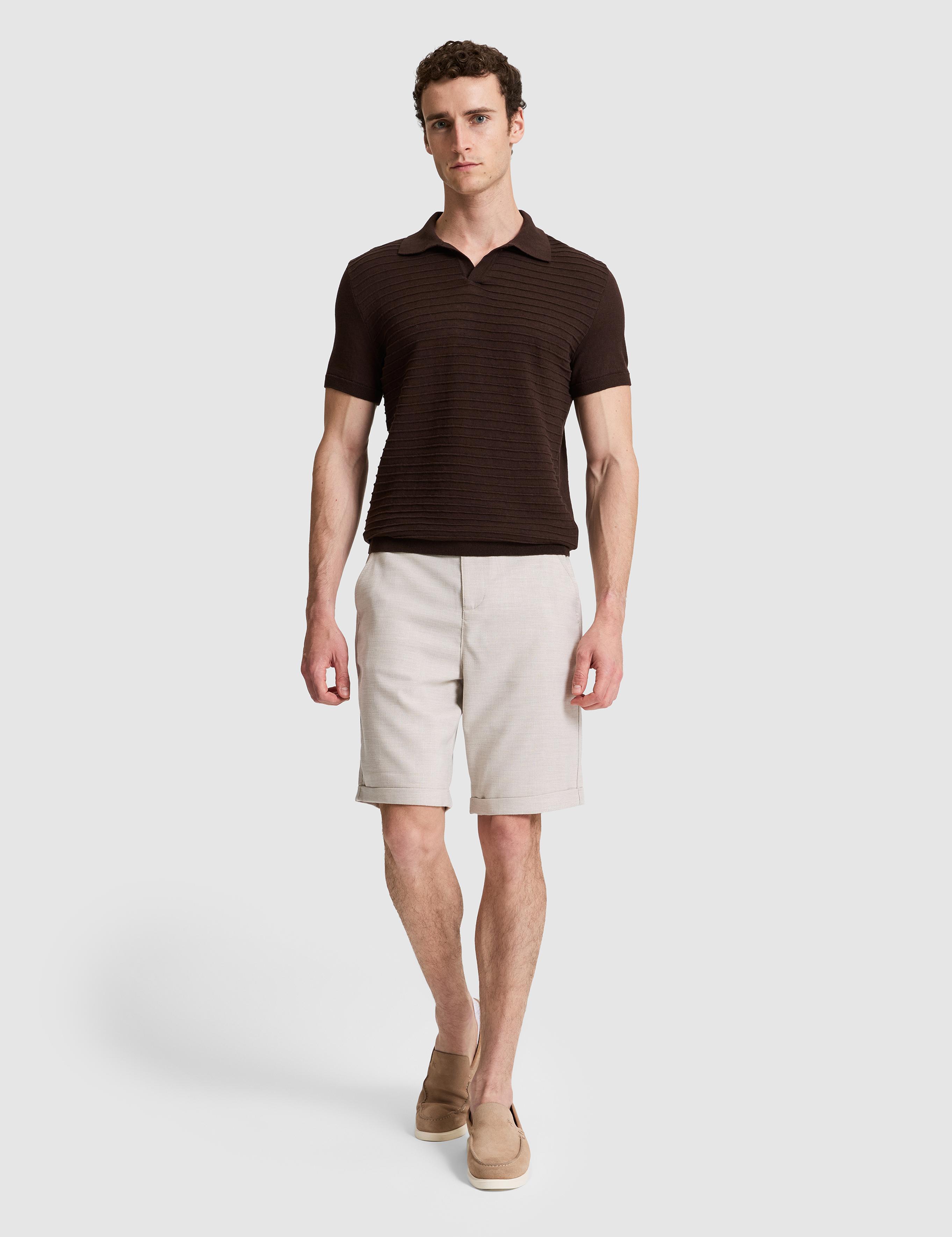 Koyu Kahverengi Slim Fit Keten Karışımlı Apaş Yaka Triko Tişört