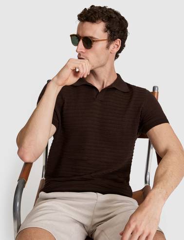 Koyu Kahverengi Slim Fit Keten Karışımlı Apaş Yaka Triko Tişört