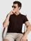 Koyu Kahverengi Slim Fit Keten Karışımlı Apaş Yaka Triko Tişört