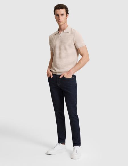 Bej Slim Fit Keten Karışmlı Apaş Yaka Triko Tişört - 50320799007