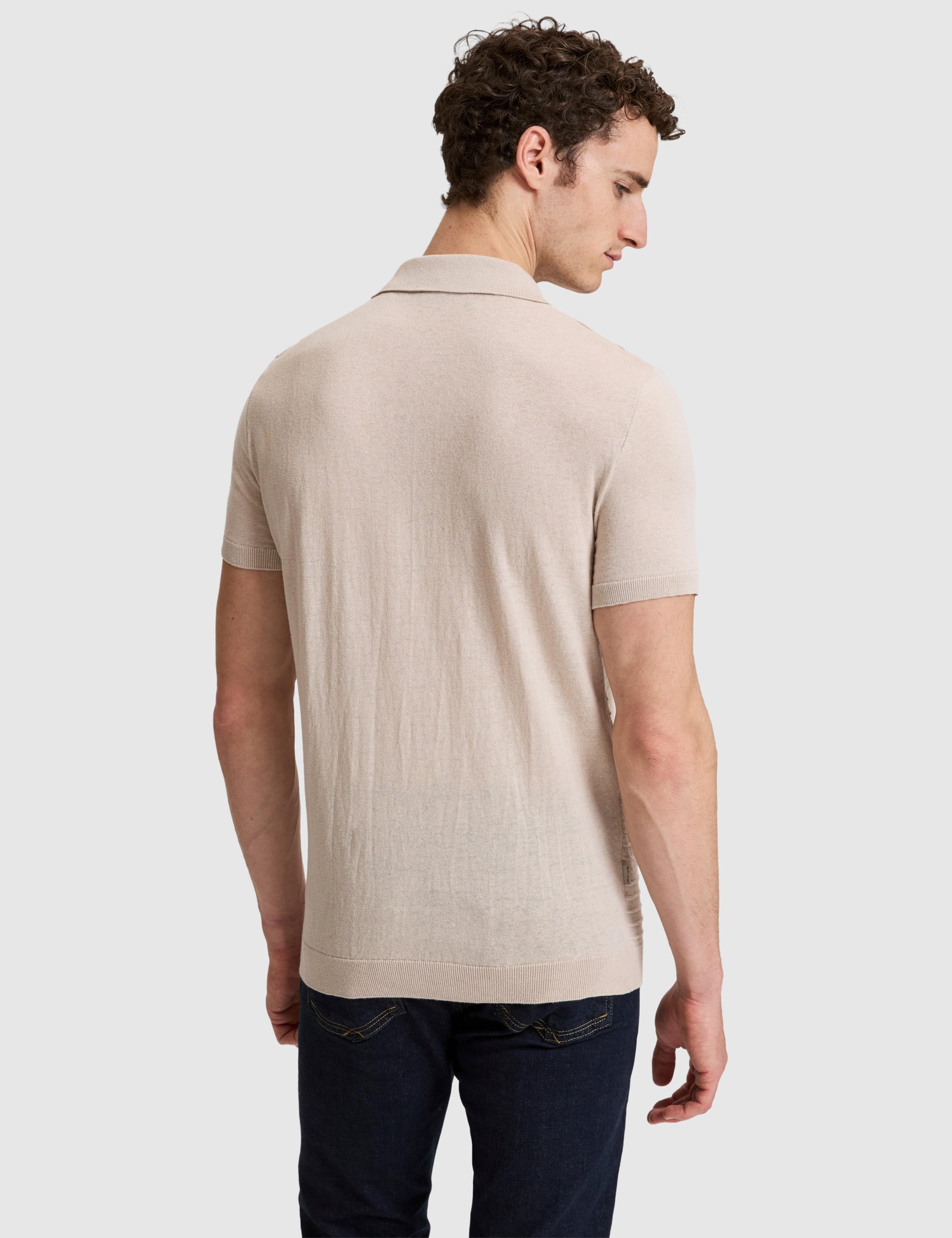 Bej Slim Fit Keten Karışmlı Apaş Yaka Triko Tişört