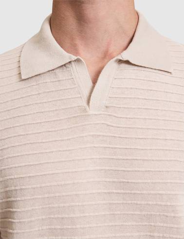Bej Slim Fit Keten Karışmlı Apaş Yaka Triko Tişört