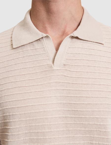 Bej Slim Fit Keten Karışmlı Apaş Yaka Triko Tişört - 50320799007