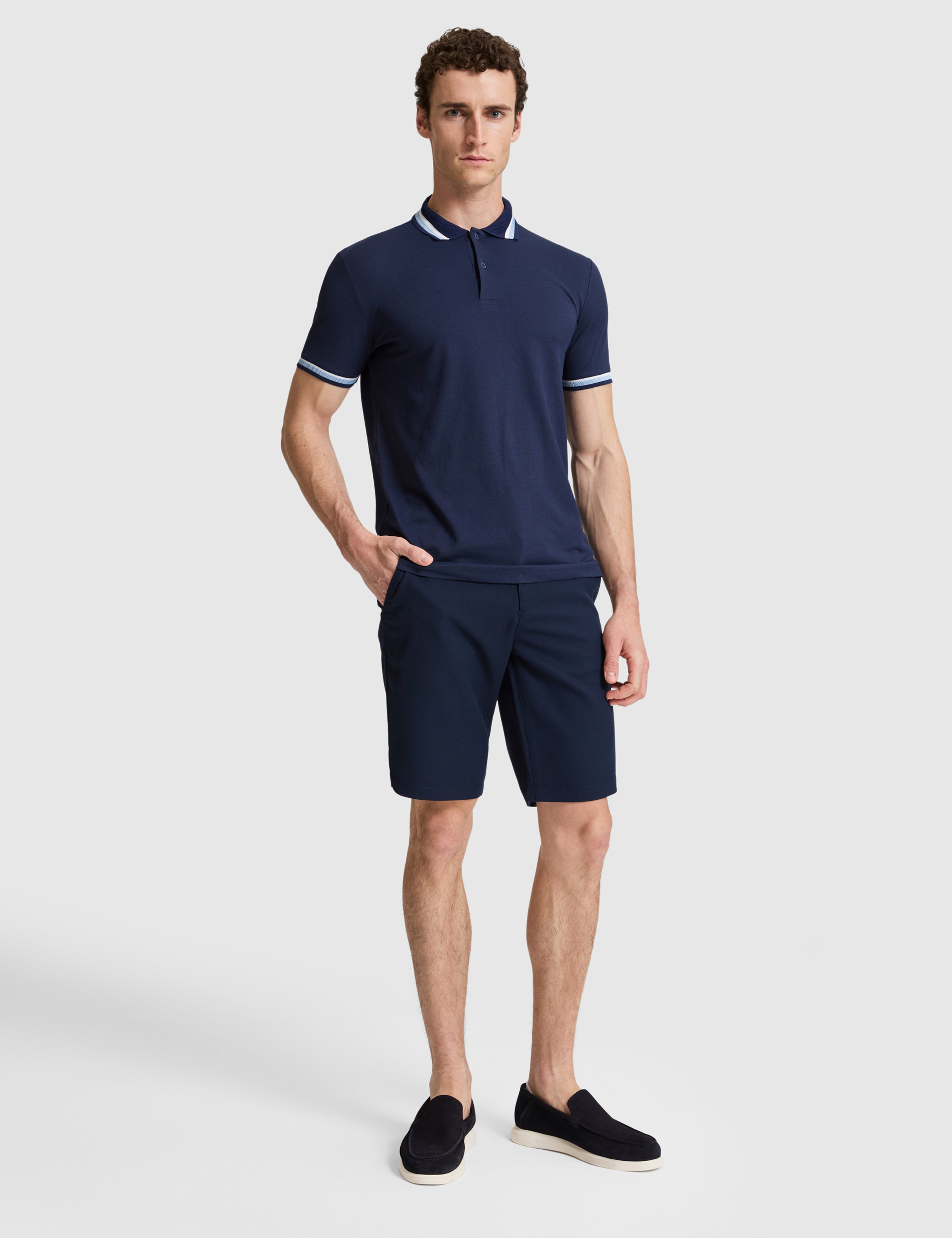 Lacivert Slim Fit Dokuma Şort