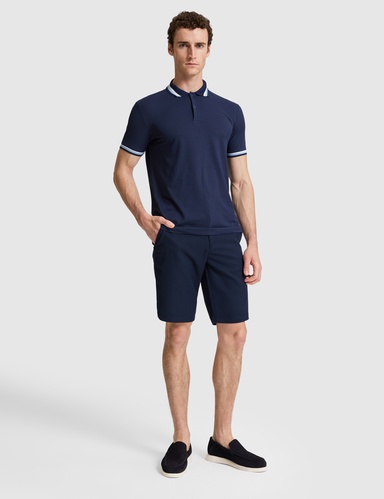 Lacivert Slim Fit Dokuma Şort