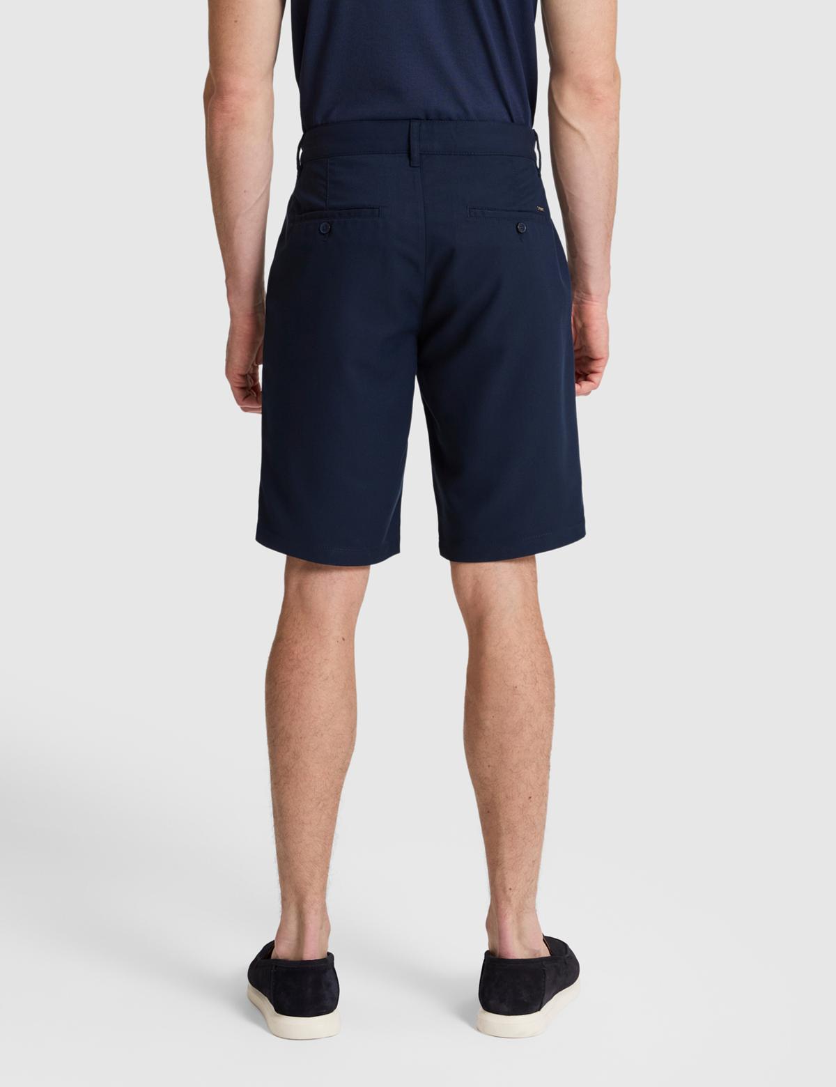 Lacivert Slim Fit Dokuma Şort - 50321831042