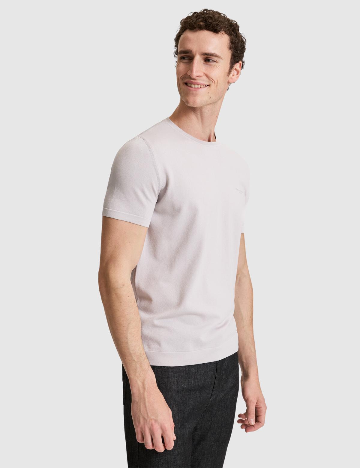 Açık Gri Slim Fit Bisiklet Yaka Triko Tişört - 50320807056