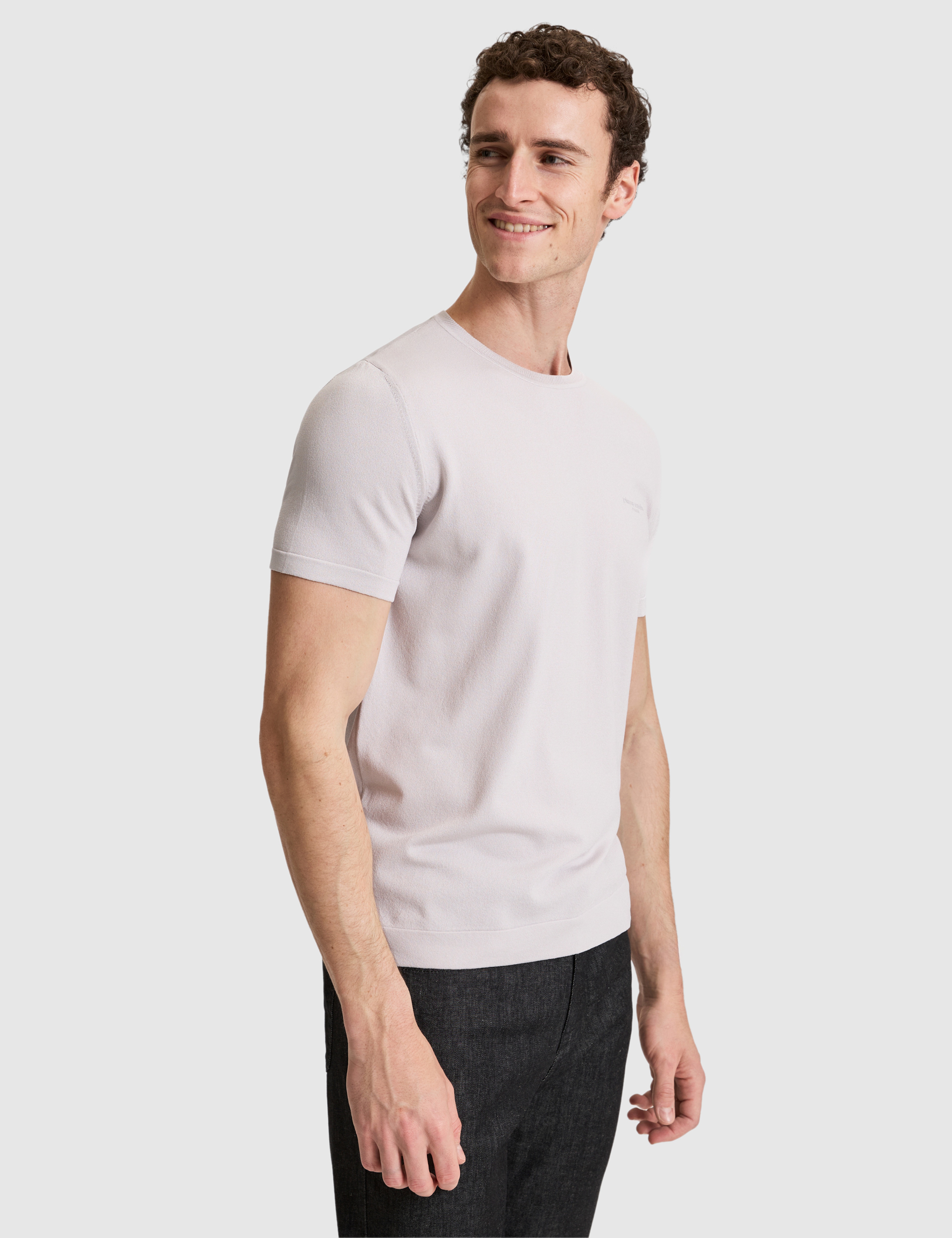 Açık Gri Slim Fit Bisiklet Yaka Triko Tişört
