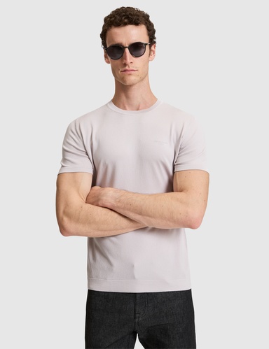 Açık Gri Slim Fit Bisiklet Yaka Triko Tişört