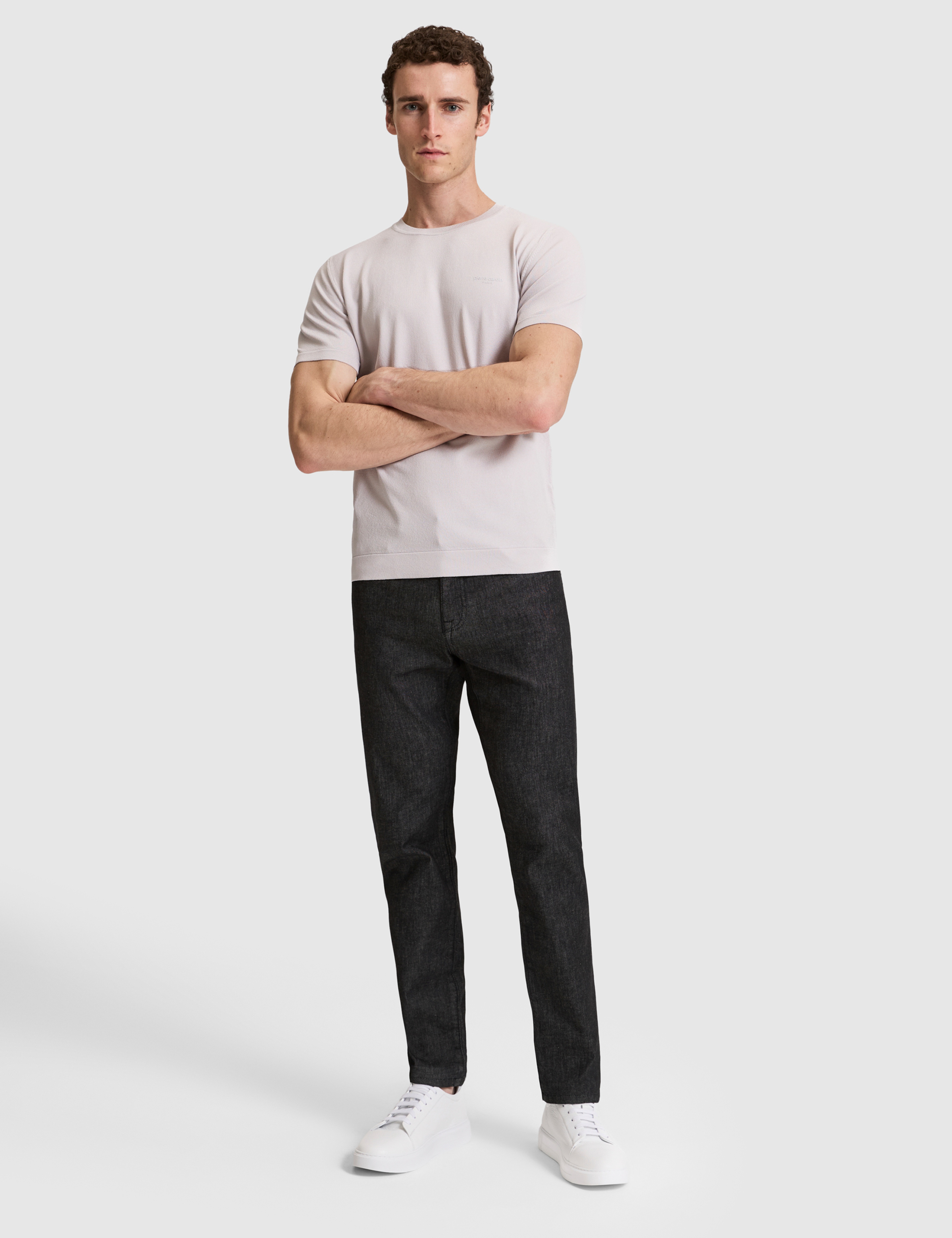 Açık Gri Slim Fit Bisiklet Yaka Triko Tişört - Image 4
